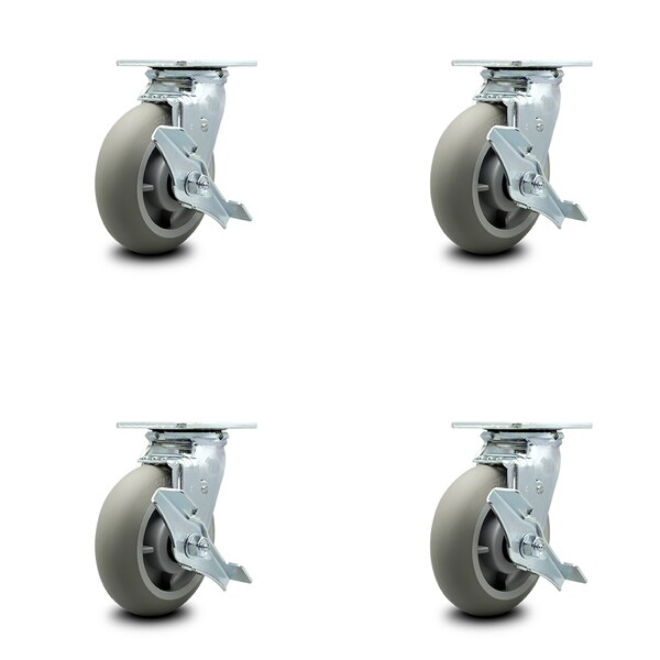 Service Caster 6 Inch Thermoplastic Rubber Caster Set with Roller Bearing and Brake/Swivel Lock SCC-30CS620-TPRRD-TLB-BSL-4 - main